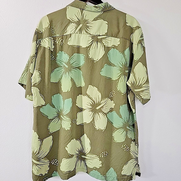 Island Republic Men’s 2XL 100% Silk Hawaiian Shirt Green Floral Button Up - Picture 5 of 6